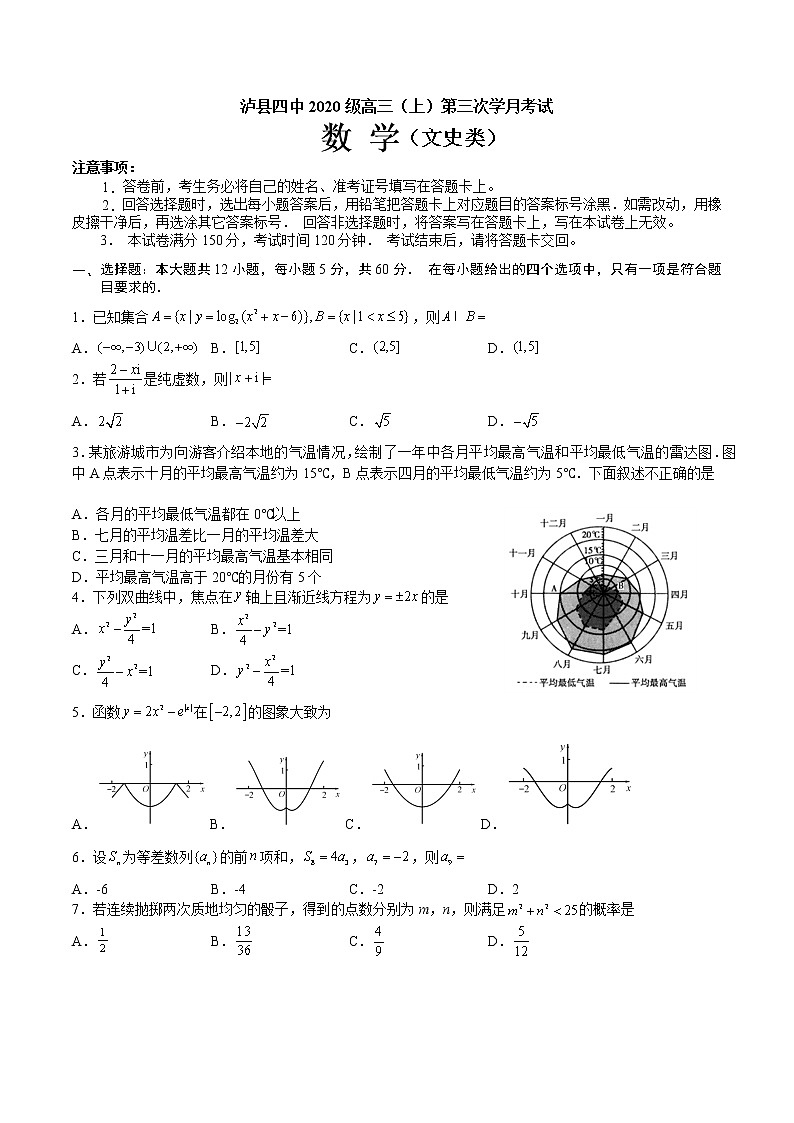 2023泸县四中高三上学期第三学月考试数学（文）试题含答案第1页