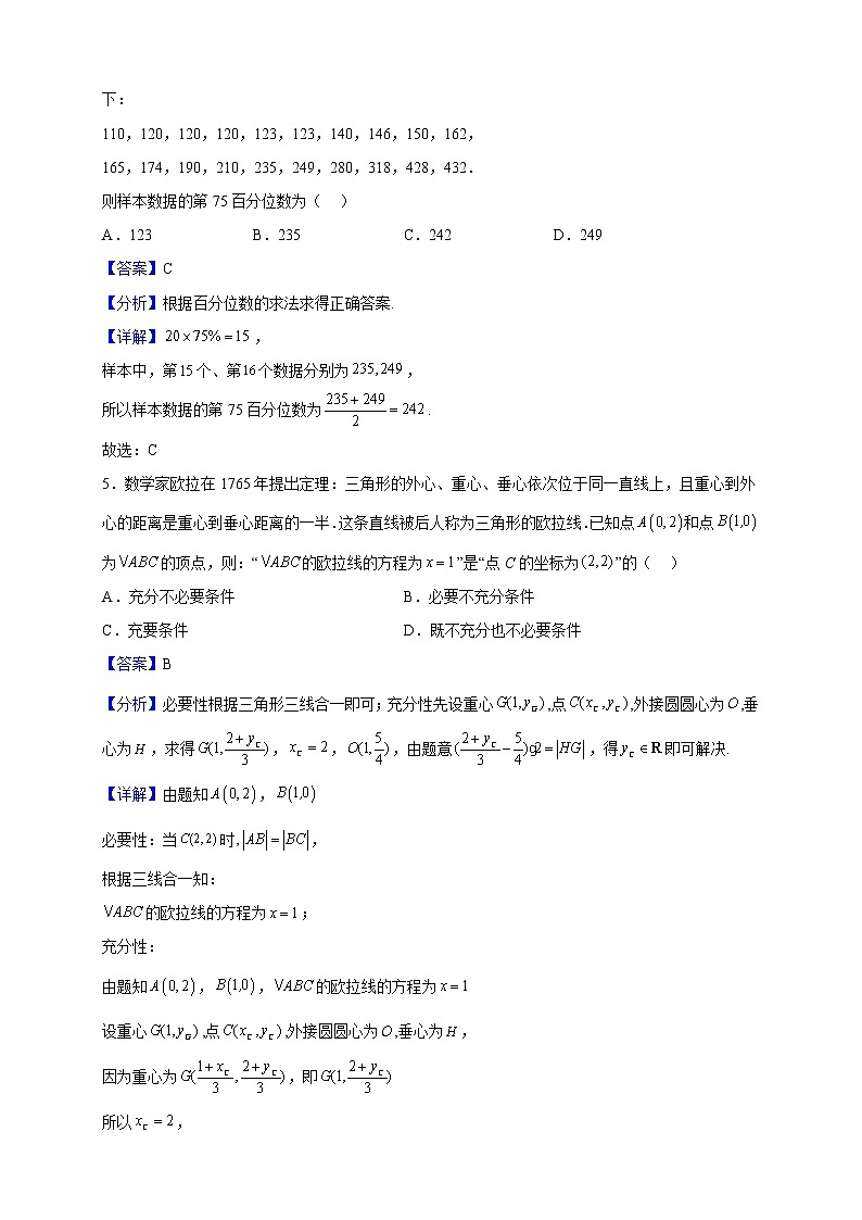 2023届吉林省长春市高三上学期质量监测（一）数学试题含解析02