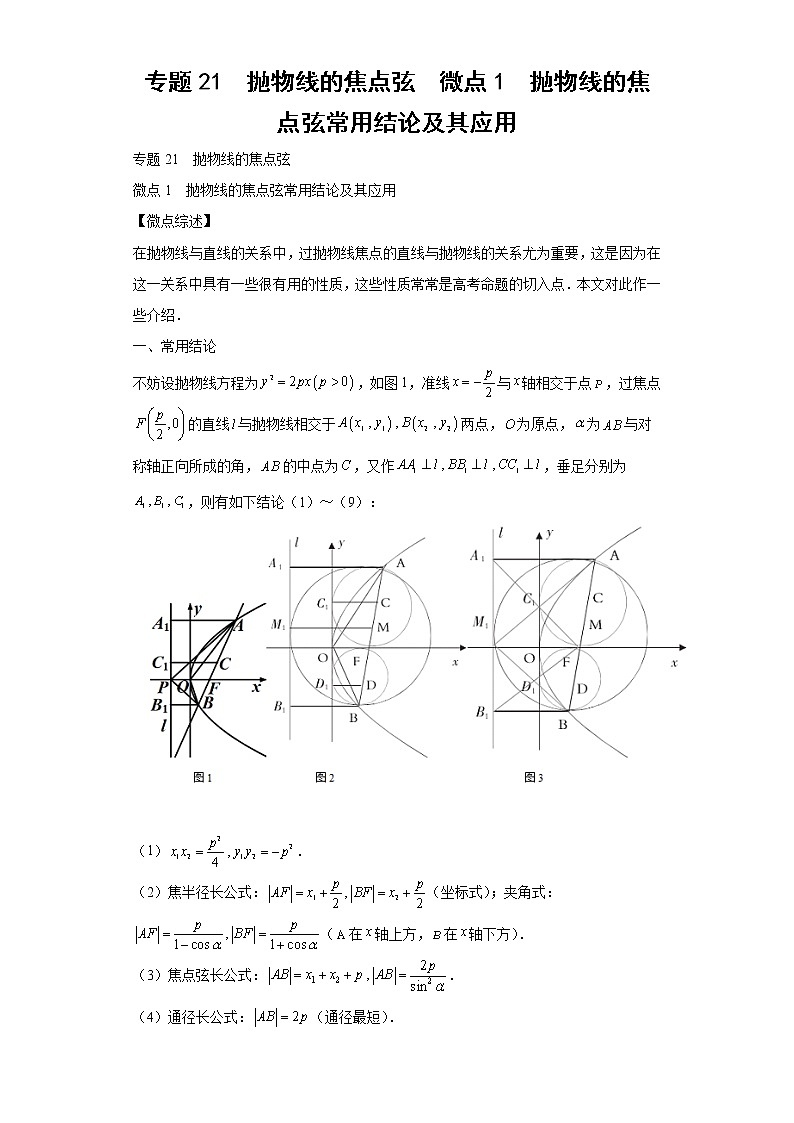 专题21  抛物线的焦点弦  微点1  抛物线的焦点弦常用结论试题及答案第1页