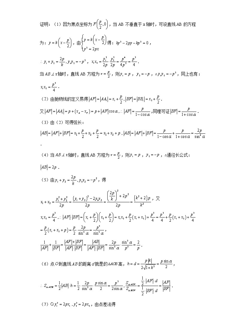专题21  抛物线的焦点弦  微点1  抛物线的焦点弦常用结论试题及答案第3页