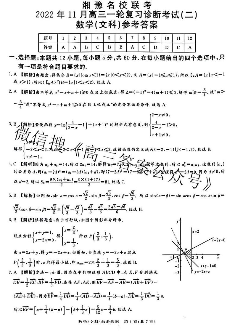 2022.11湘豫名校联考高三数学文科参考答案第1页