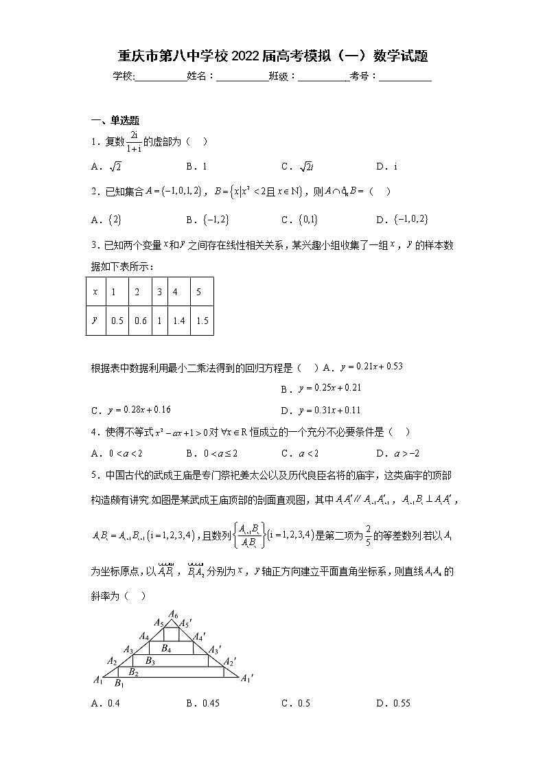 重庆市第八中学校2022届高考模拟（一）数学试题及答案01