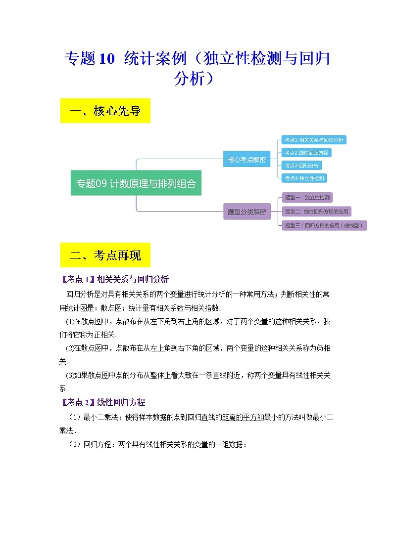 2023年高考数学二轮复习试题专题10 统计案例（独立性检测与回归分析）（Word版附解析）第1页