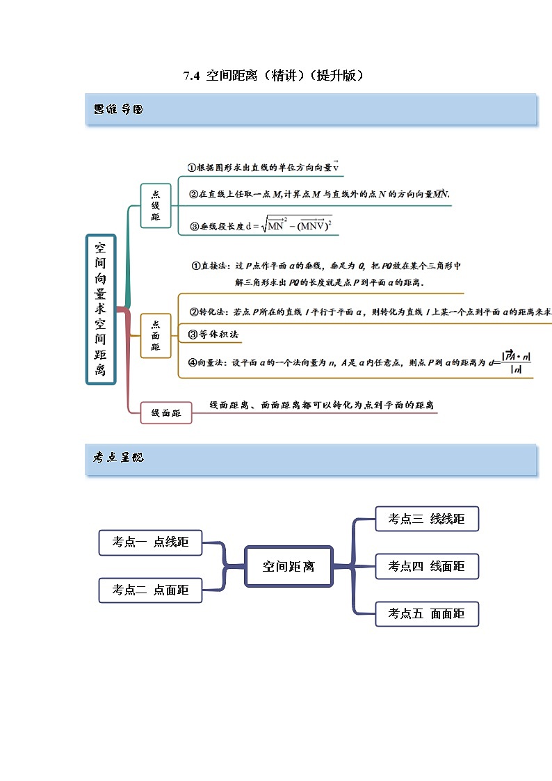 2023年高考数学 7.4 空间距离（精讲）（提升版）（原卷版）01