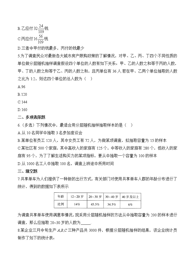 高中数学人教A版2019必修第二册 9.1《分层随机抽样》基础训练（含解析）02