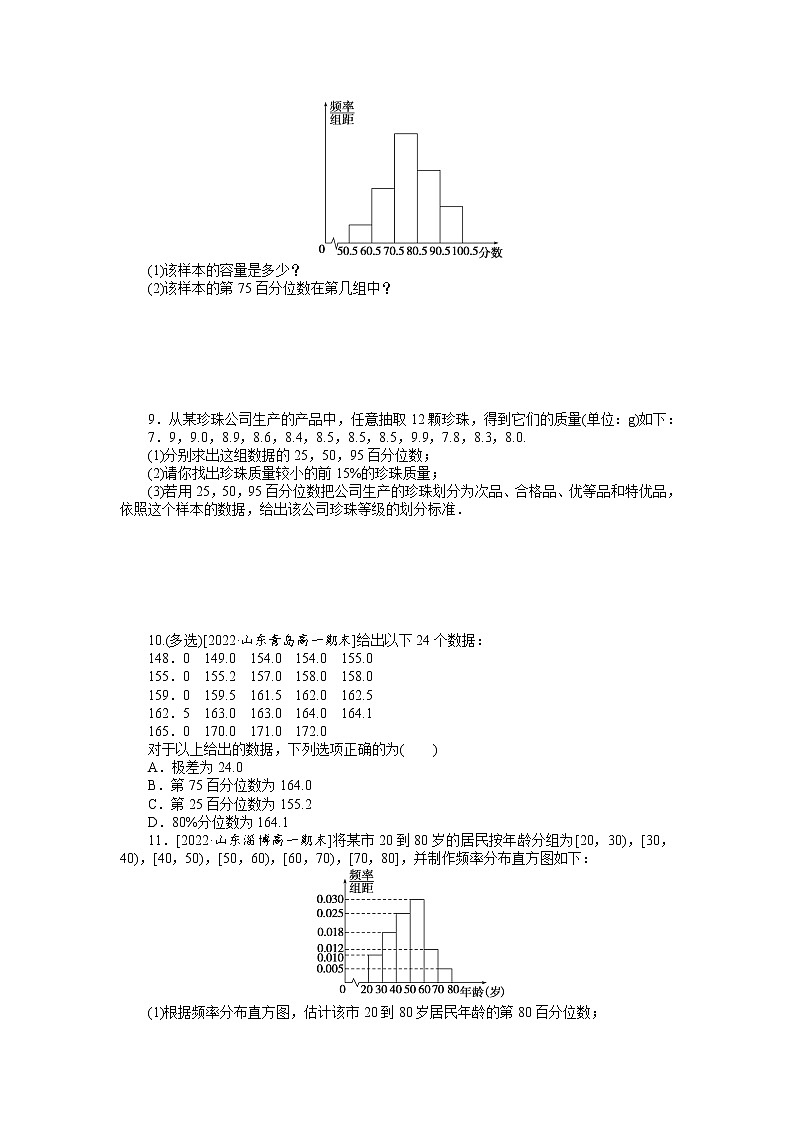 人教A版高中数学必修二 课时作业 9.2.2总体百分位数的估计02