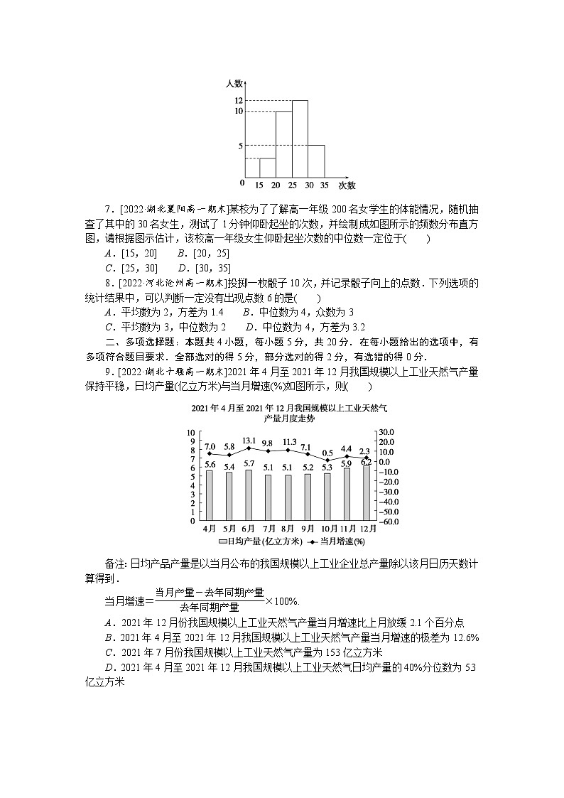 人教A版高中数学必修二单元检测卷 第九章 统计02