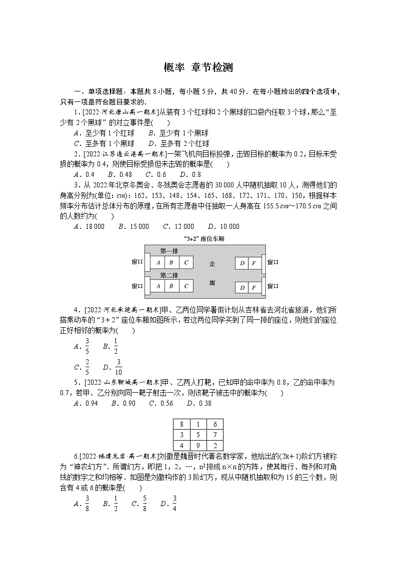 人教A版高中数学必修二单元检测卷 第十章 概率01