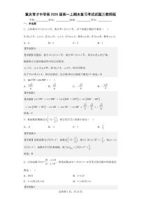 重庆育才中学高2025届高一上期末复习考试数学试卷（三）