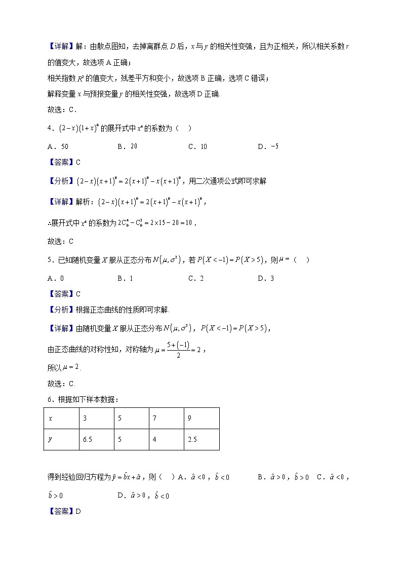 2021-2022学年山西省吕梁市汾阳市第四高级中学校高二下学期期中数学试题（解析版）02
