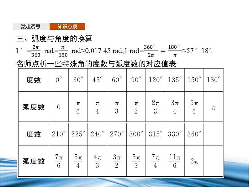 高中数学北师大版（2019）必修第二册课件：1.3.1 弧度概念 1.3.2弧度与角度的换算08