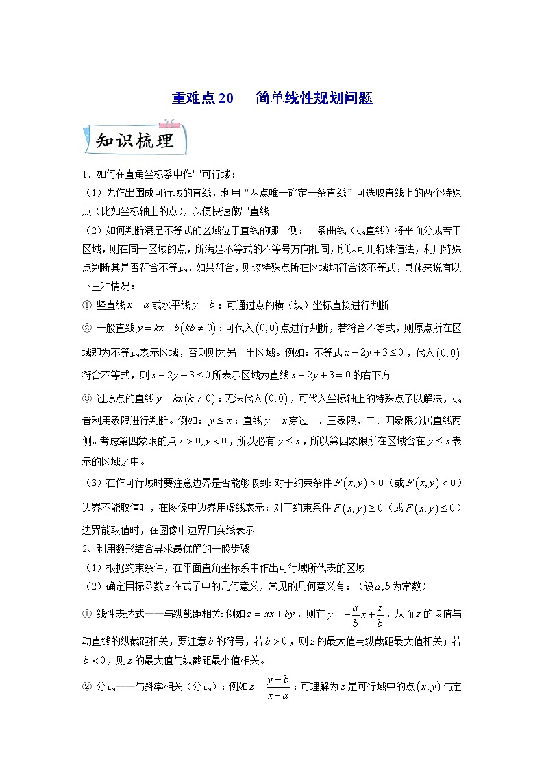 重难点20  简单线性规划问题—2023年高考数学【热点·重点·难点】专练（全国通用）（原卷版）01