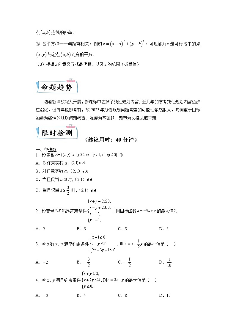 重难点20  简单线性规划问题—2023年高考数学【热点·重点·难点】专练（全国通用）（原卷版）02