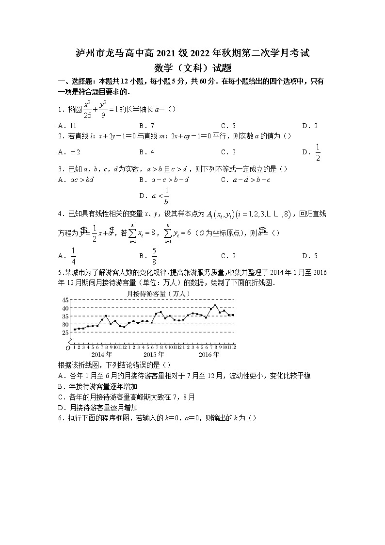 2022-2023学年四川省泸州市龙马高中高二上学期第二次月考数学（文）试题01