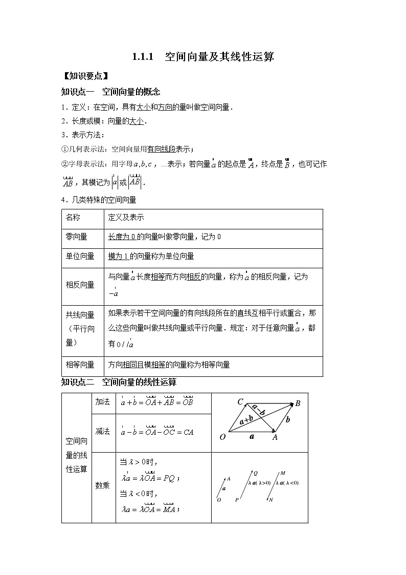 第一章+第一课时+1.1.1+空间向量及其线性运算+课前-高中数学人教A版（2019）选择性必修第一册课前课中课后同步试题精编第1页