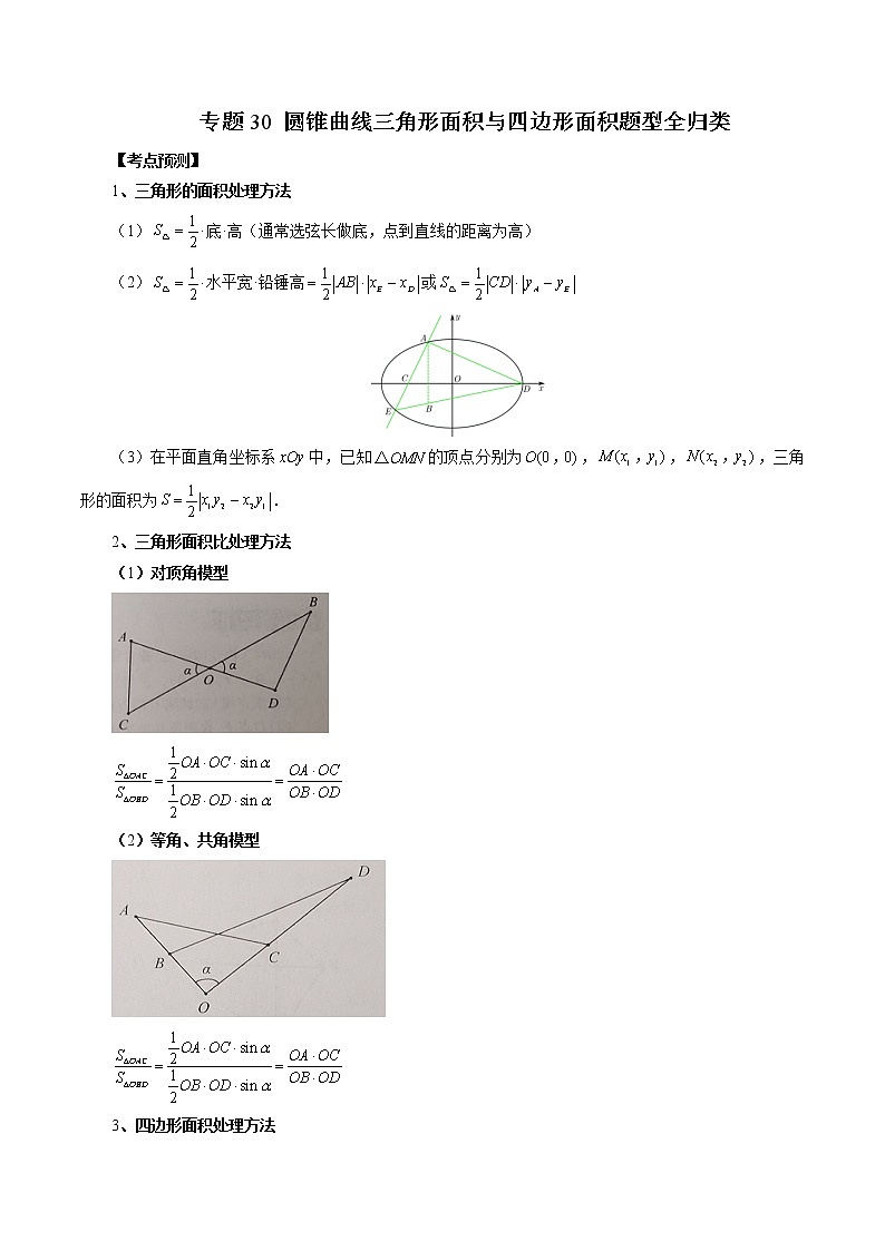 【2023高考数学复习强化】专题30 圆锥曲线三角形面积与四边形面积题型全归类（学生版＋教师版）01