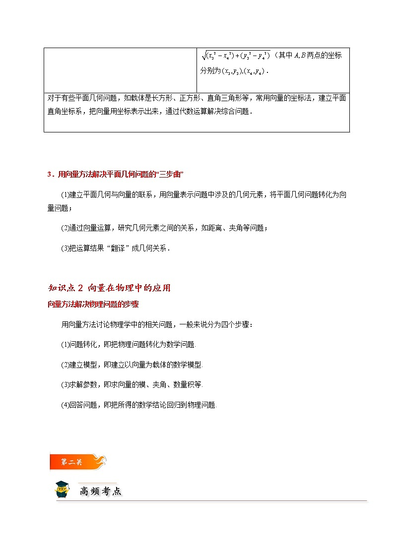第10讲 平面向量的应用 -高一数学下学期考点精讲+精练(人教A版2019必修第二册)（原卷版）第2页