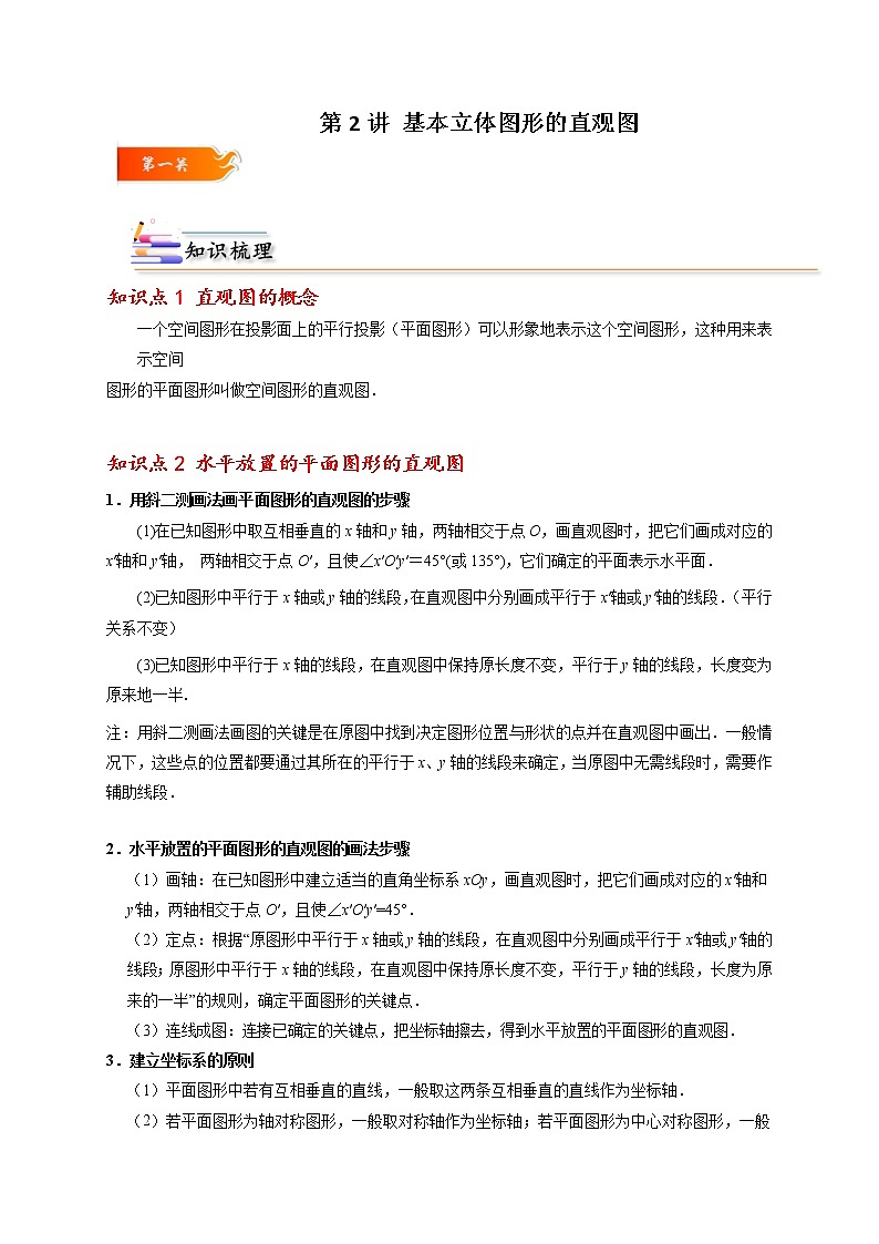 第02讲 基本立体图形的直观图 -高一数学下学期考点精讲+精练(人教A版2019必修第二册)01