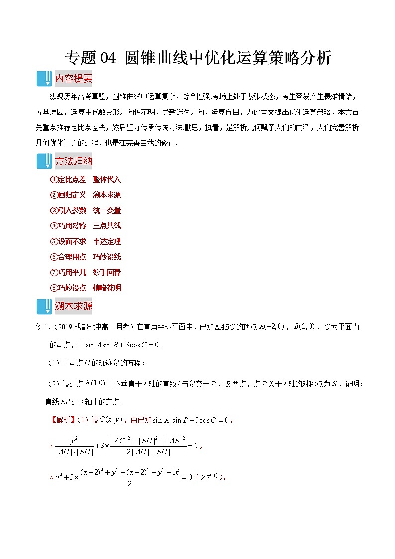 专题04 圆锥曲线中优化运算策略分析（文）（原卷版）第1页