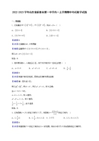 2022-2023学年山东省新泰市第一中学高一上学期期中考试数学试题（解析版）