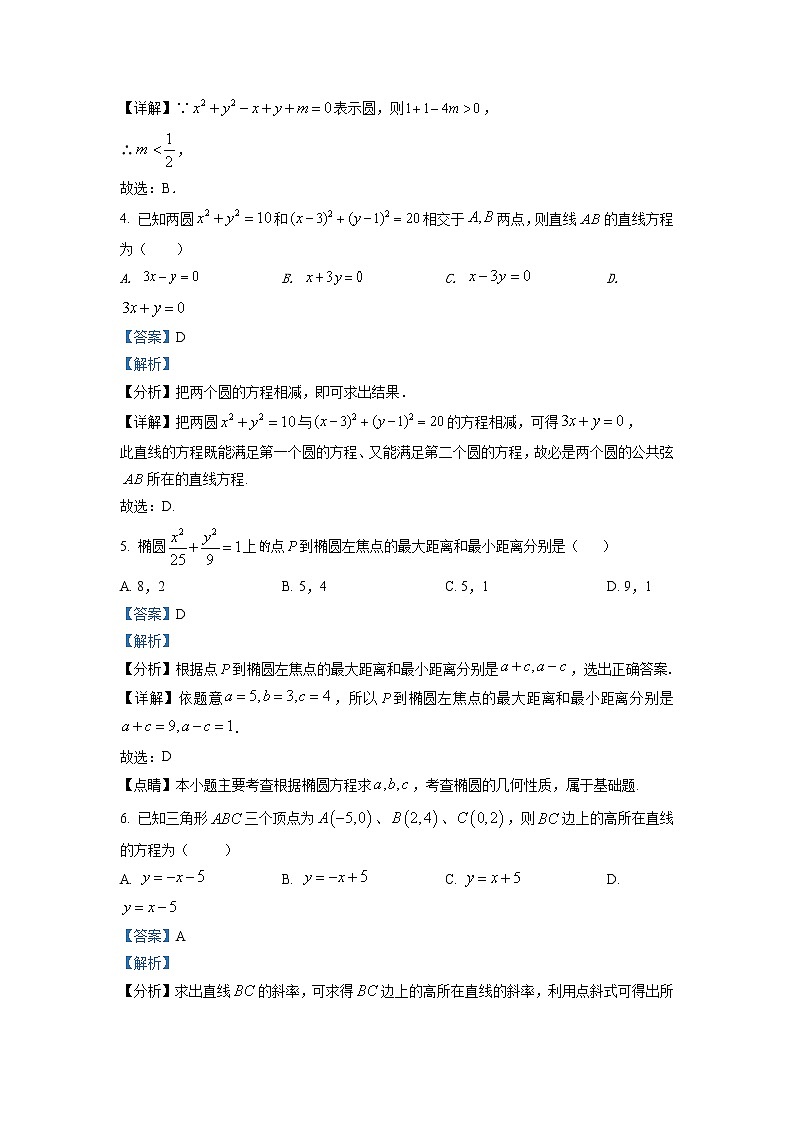 2021-2022学年江苏省宿迁市沭阳县高二上学期期中调研测试 数学 解析版02