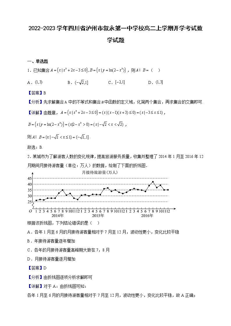 2022-2023学年四川省泸州市叙永第一中学校高二上学期开学考试数学试题（解析版）第1页