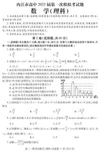 2023届四川省内江市高三第一次模拟考试数学（理）试题（PDF版）