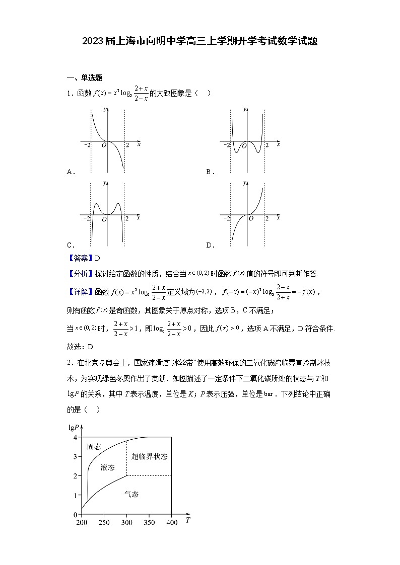 2023届上海市向明中学高三上学期开学考试数学试题（解析版）第1页