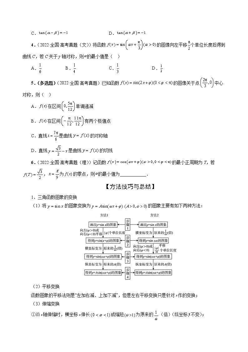 专题01 三角函数的图象与综合应用（精讲精练）（原卷版）第2页