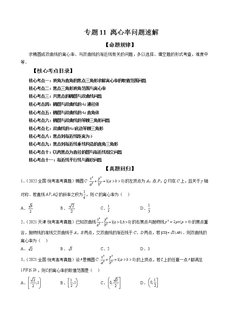 专题11 离心率问题速解（精讲精练）（原卷版）第1页
