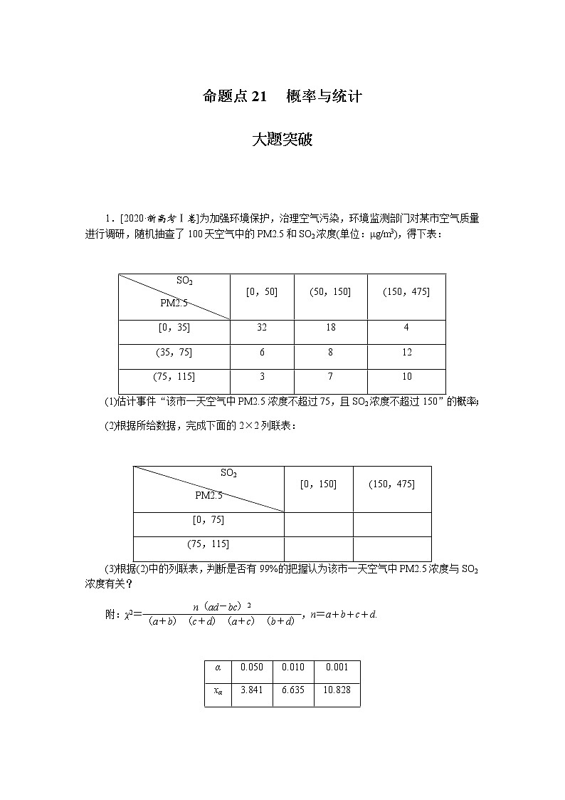 高考数学二轮复习专项分层特训命题点21 概率与统计含答案01