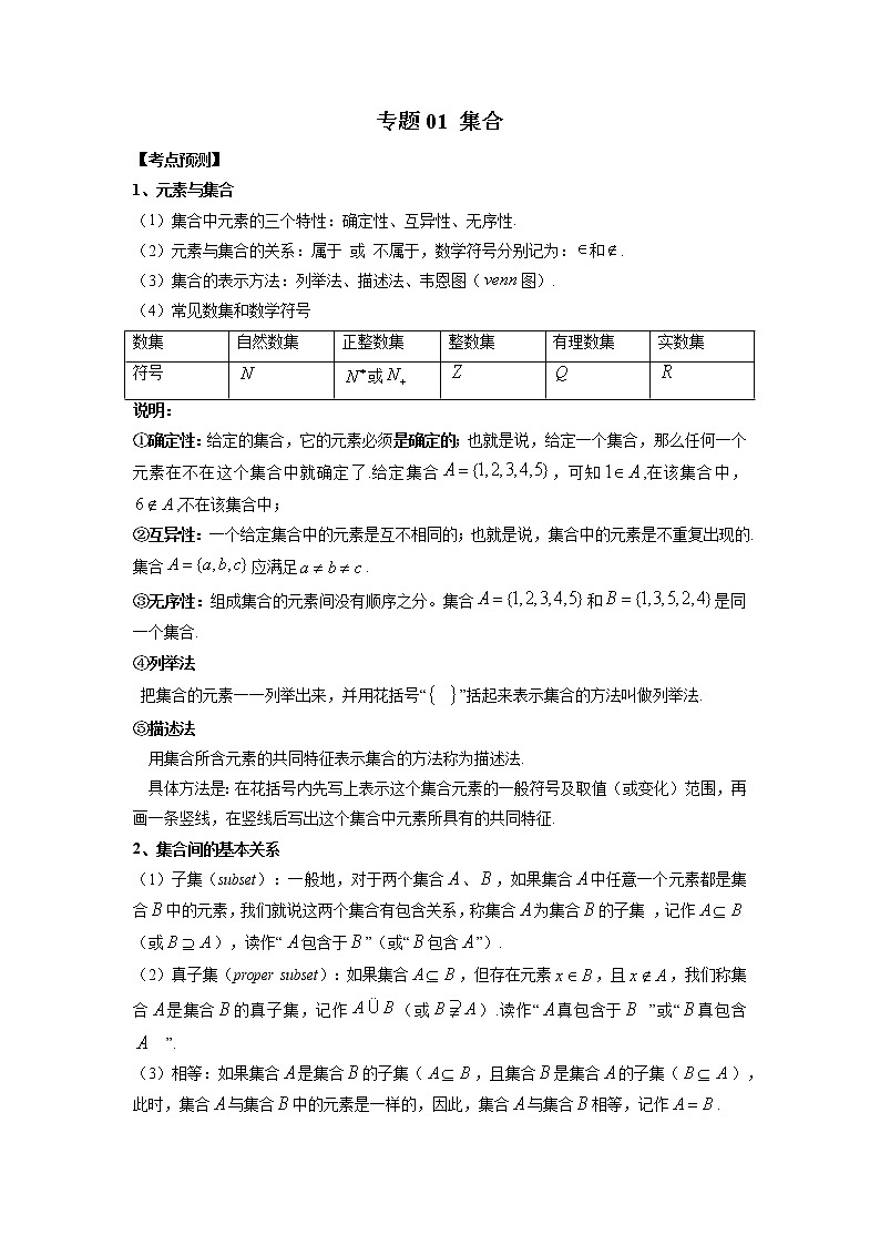 2023高考数学二轮复习专题01 集合（原卷版）第1页