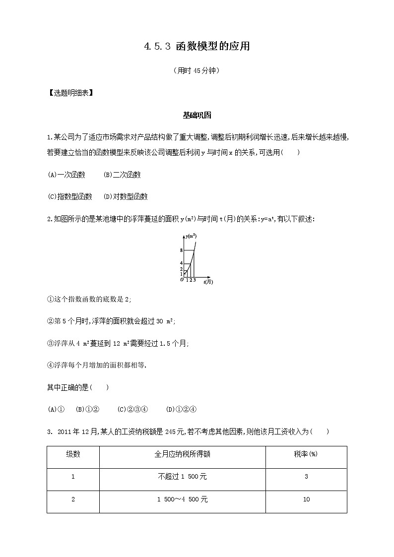 4.5.3 函数模型的应用 练习（2）01