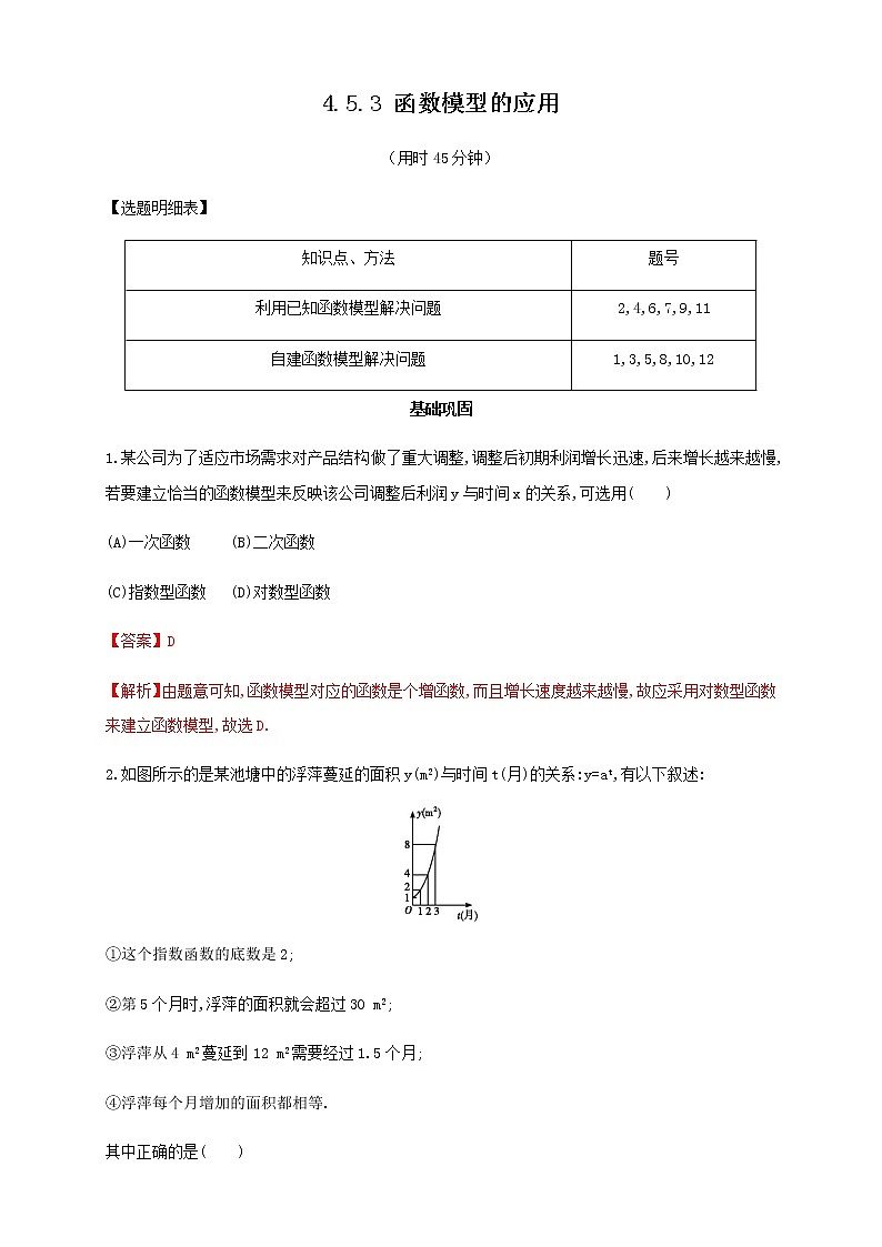 4.5.3 函数模型的应用 练习（2）01