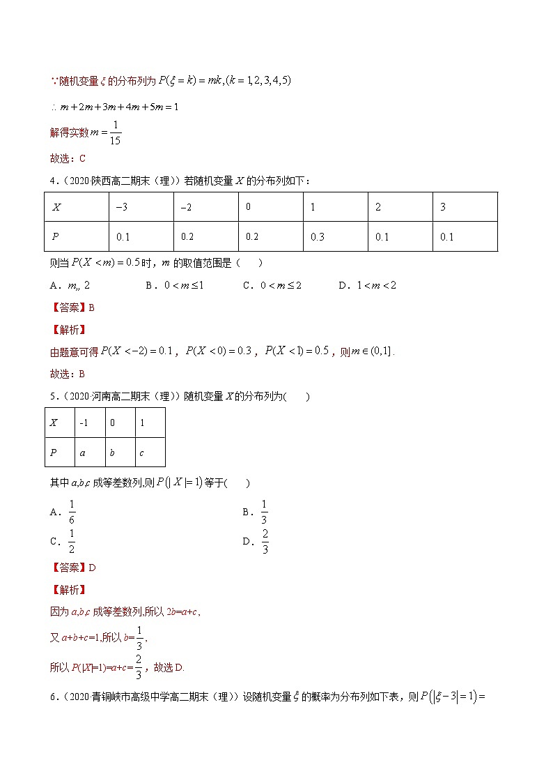 专题31 离散型随机变量及其分布列-2020-2021学年高中数学新教材人教A版选择性必修配套提升训练02