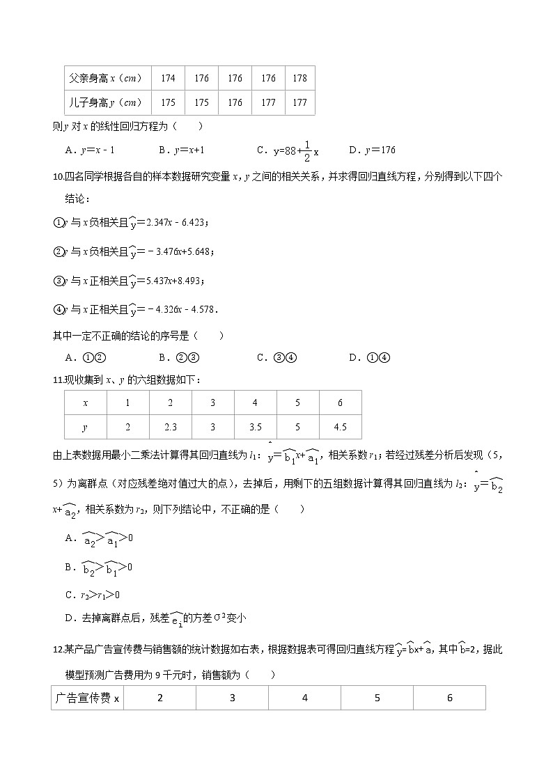 第八章 成对数据的统计分析（基础卷）-《阳光测评》2020-2021学年高二数学单元提升卷（人教A版2019选择性必修第三册）03