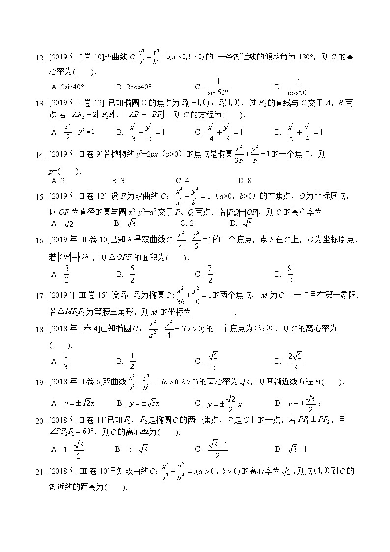 2013-2022年高考文科数学全国卷小题分类汇编12.2圆锥曲线第2页