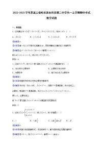 2022-2023学年黑龙江省哈尔滨市宾县第二中学高一上学期期中考试数学试题（解析版）