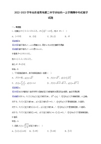 2022-2023学年山东省青岛第二中学分校高一上学期期中考试数学试题（解析版）