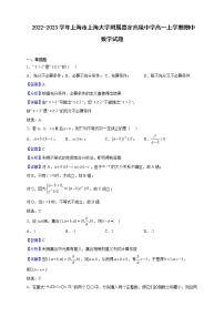 2022-2023学年上海市上海大学附属嘉定高级中学高一上学期期中数学试题（解析版）