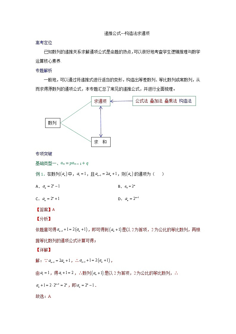 2023高三数学二轮热点题型专项突破专题16 递推公式——构造法求通项（新高考全国通用）01