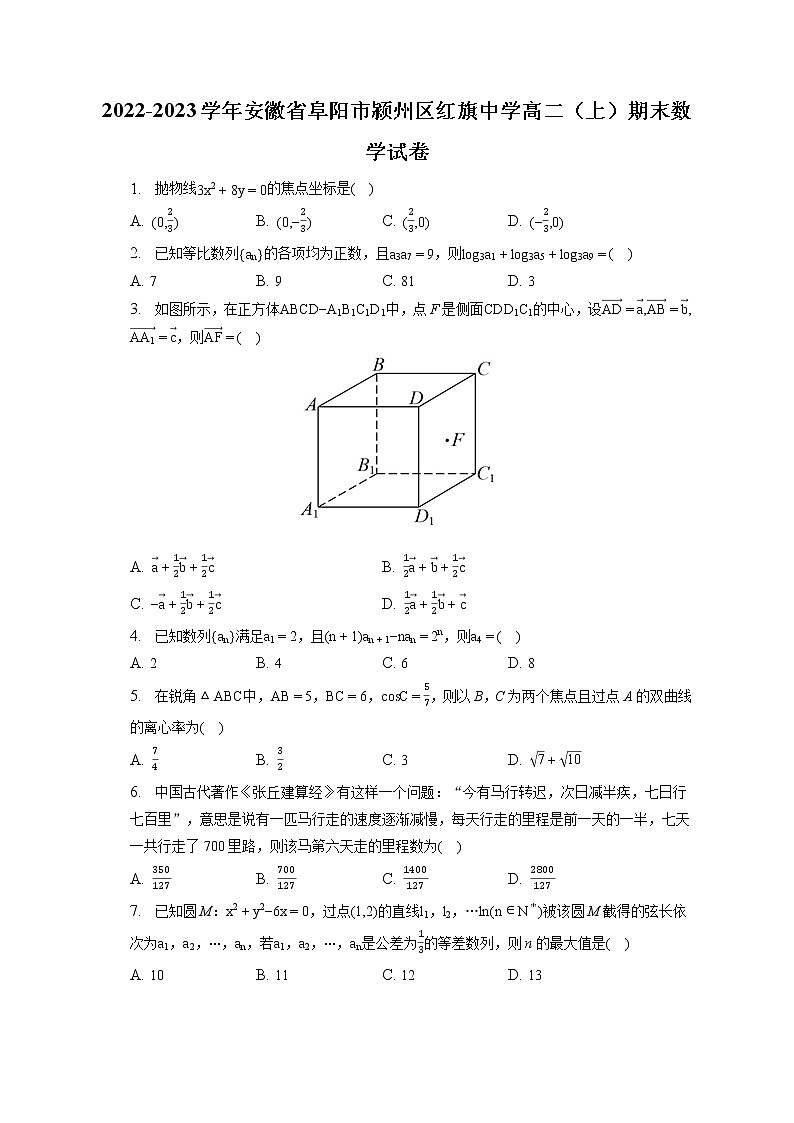 2022-2023学年安徽省阜阳市颍州区红旗中学高二（上）期末数学试卷(含答案解析)第1页