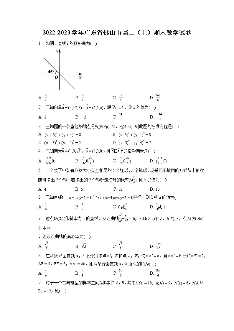 2022-2023学年广东省佛山市高二（上）期末数学试卷(含答案解析)第1页
