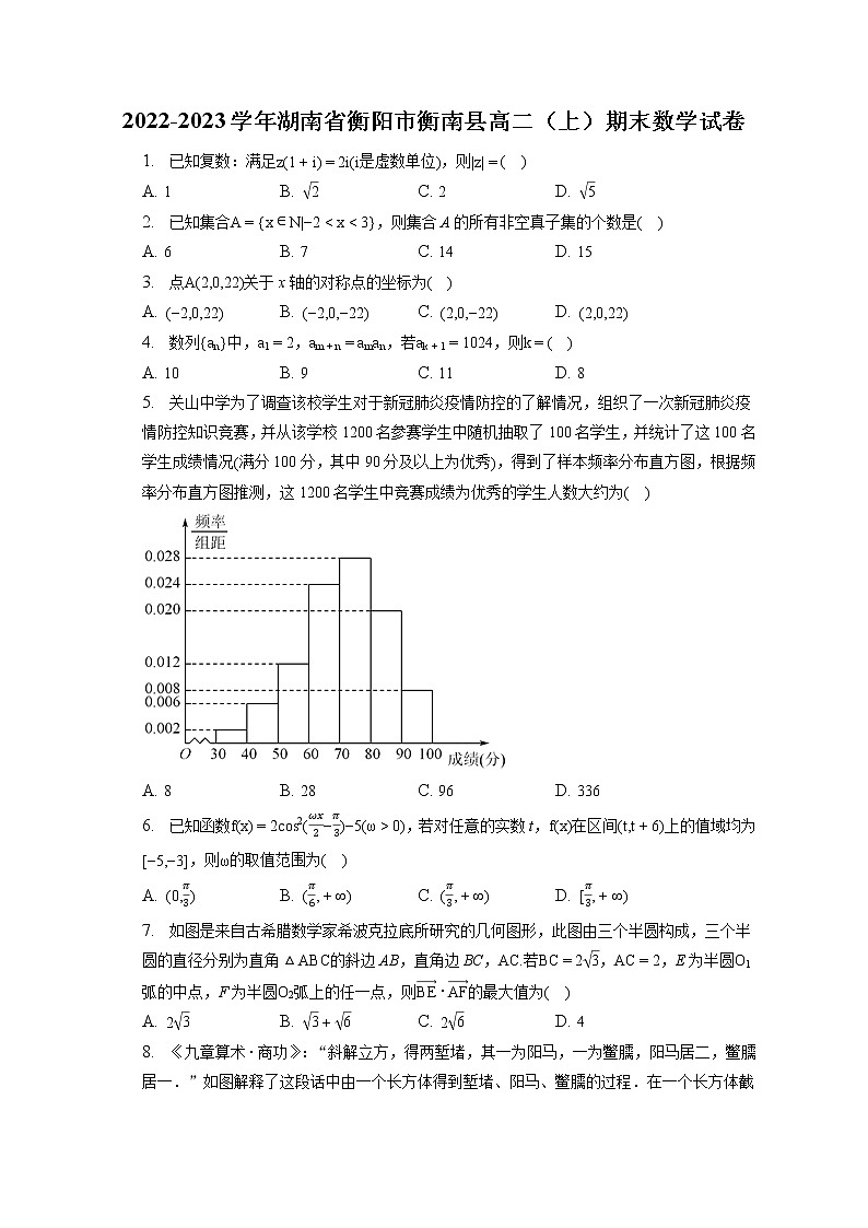 2022-2023学年湖南省衡阳市衡南县高二（上）期末数学试卷(含答案解析)第1页