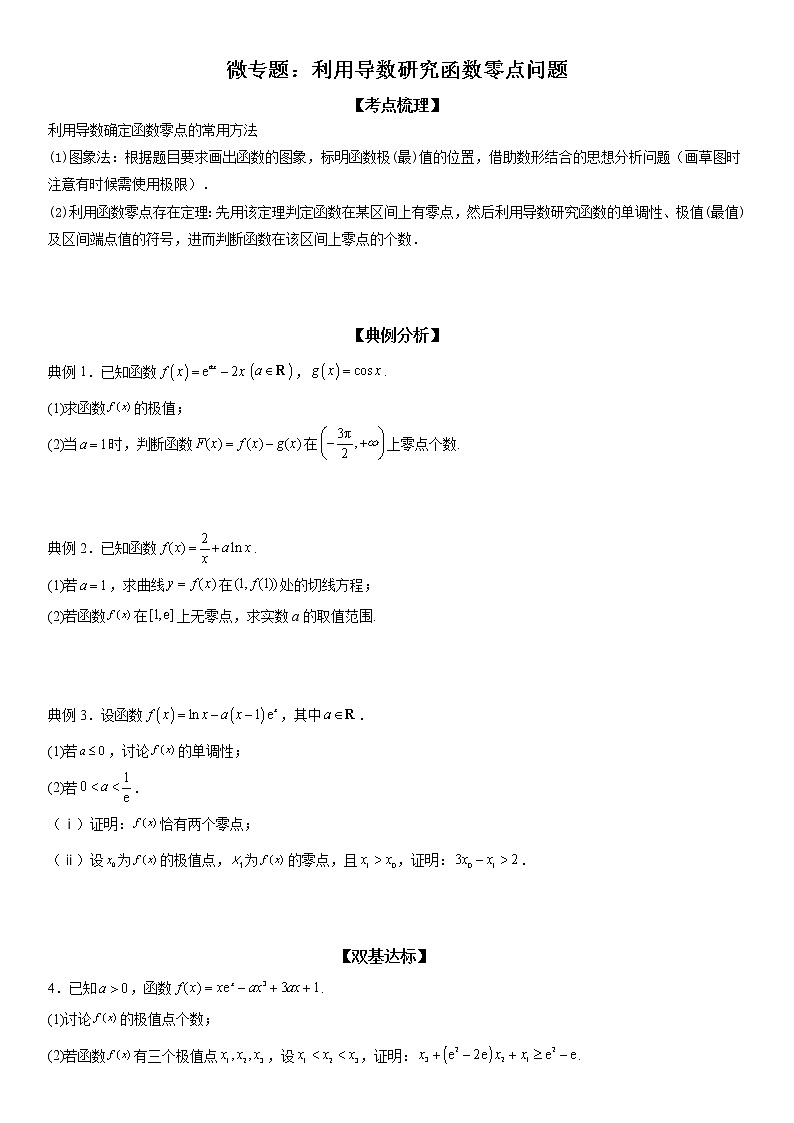 微专题 利用导数研究函数零点问题 学案——2023届高考数学一轮《考点·题型·技巧》精讲与精练01
