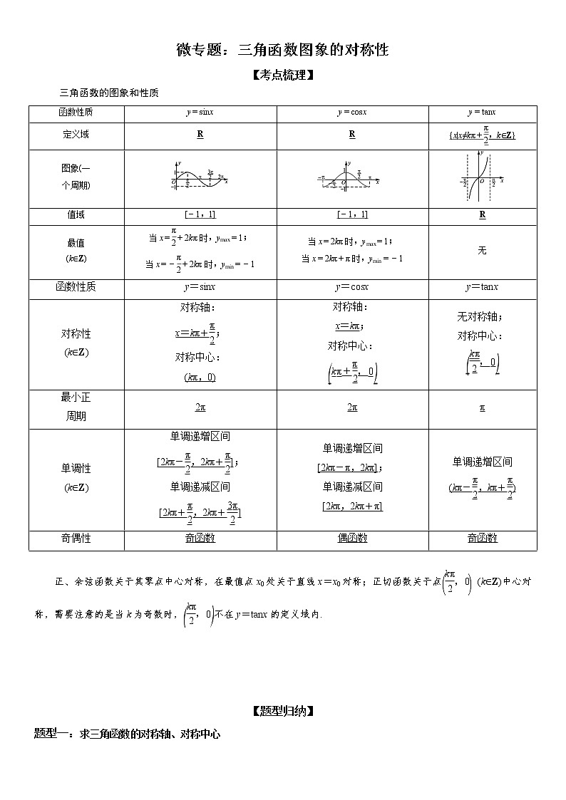 微专题 三角函数图象的对称性 学案-2023届高考数学一轮《考点·题型·技巧》精讲与精练第1页