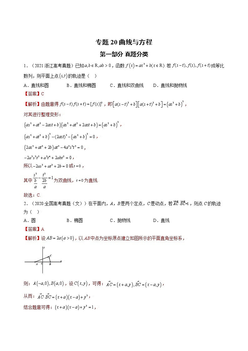 2023高考数学二轮真题与模拟训练26讲   专题20 曲线与方程解析01