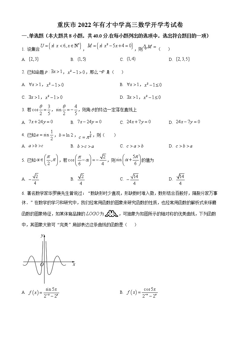 重庆市育才中学2022-2023学年高三上学期入学考试数学试题无答案第1页