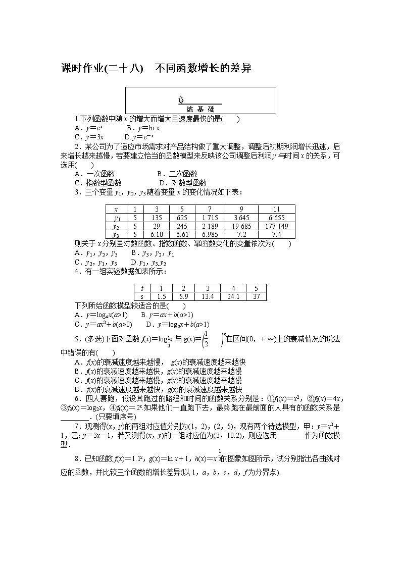 课时作业(二十八)不同函数增长的差异01