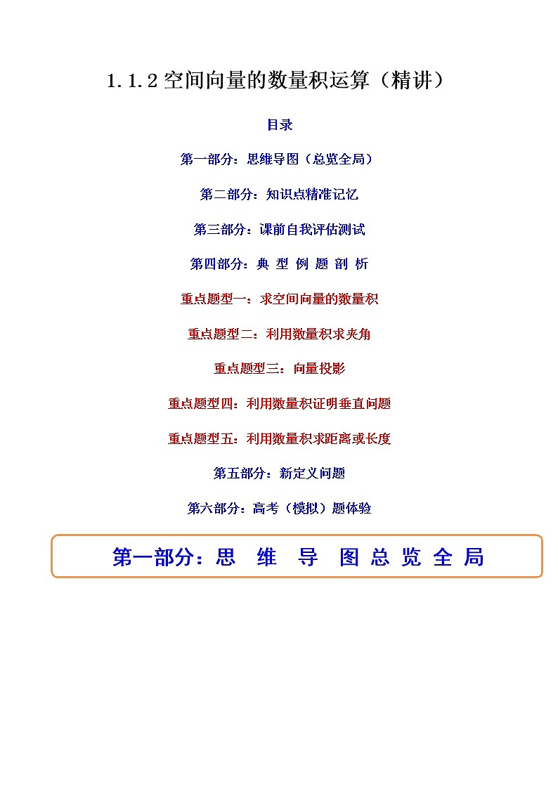 1.1.2 空间向量的数量积运算（精讲）-高二数学上学期同步精讲精练（人教A版2019选择性必修第一册）01